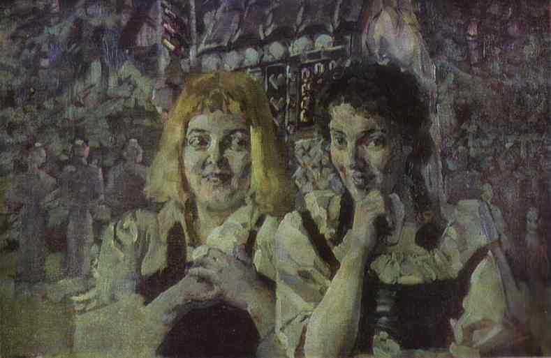 Oil painting:H?nsel and Gretel. T. Libanovich as Hansel and N. Zabela as Gretel in opera by E.