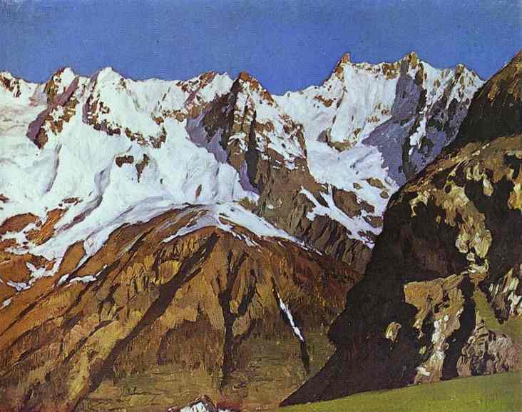 Oil painting:Mountain Range. Mont Blanc. Study.