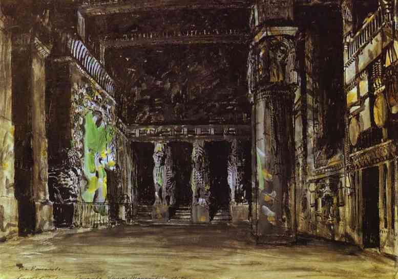 Oil painting: The Temple of Tanit. Sketch of set for A. A