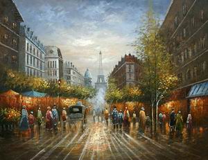 Paris Street Scenery Towards Eiffel Tower (61151#)