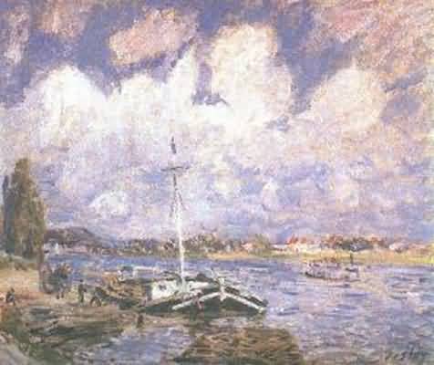 Alfred Sisley Boats on the Seine Oil Painting