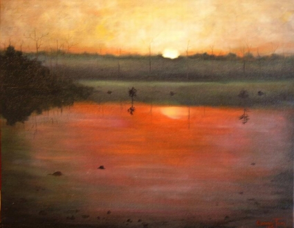 Golden Sunrise ~ A Painting a Day Hudson River School Luminous Landscapes by Connie Tom