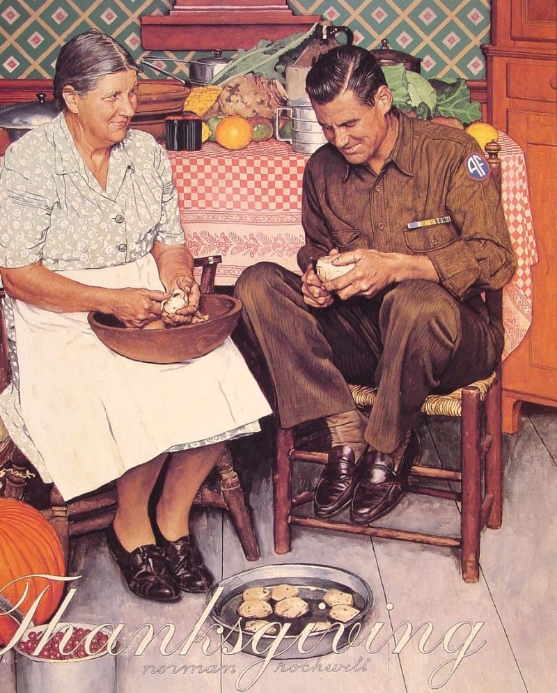 Thanksgiving Mother and Son Peeling Potatoes