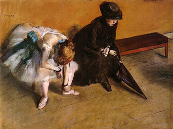 Edgar Degas Ballerina and Woman with Umbrella on a Bench L Attente 1882