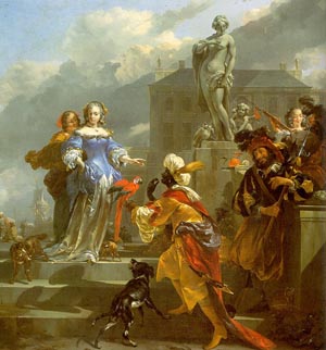 Commissions Gallery Berchem, A Moor Presenting a Parrot to a Lady