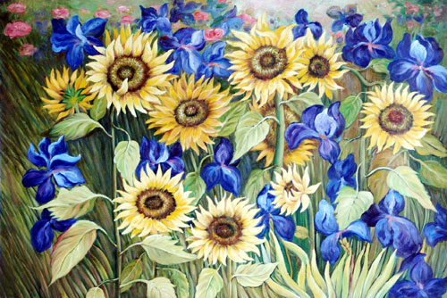 Sunflowers and Irises,Thomas Gordon