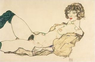 Egon Schiele Reclining Nude in Green Stockings