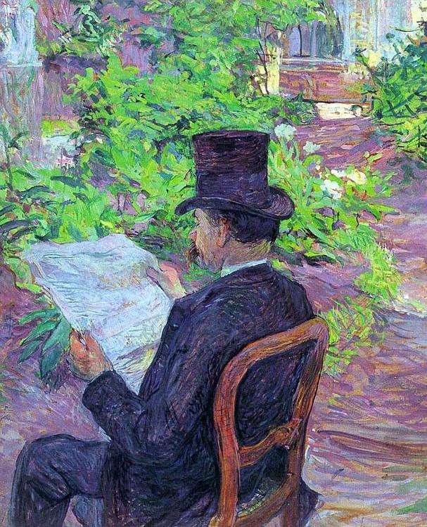 Desire Dihau Reading a Newspaper in the Garden