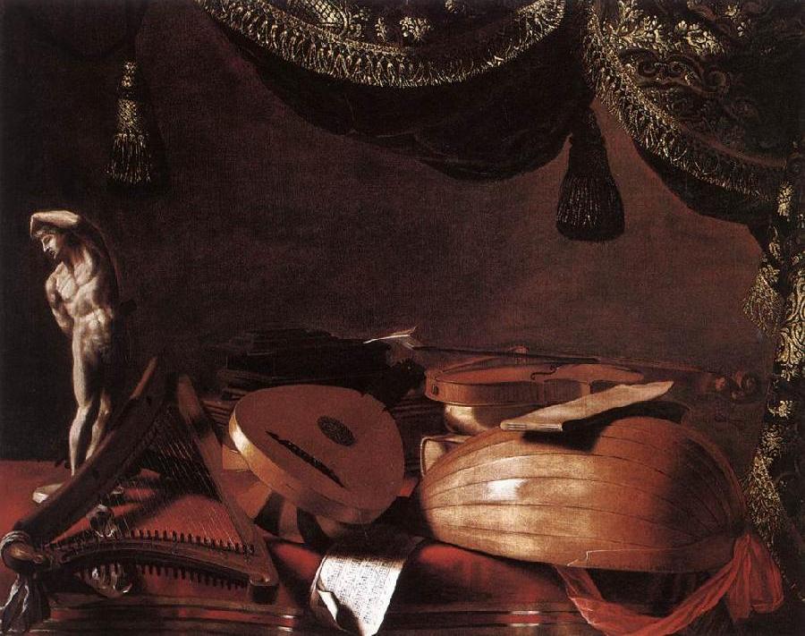 Still-Life with Musical Instruments and a Small Classical Statue www