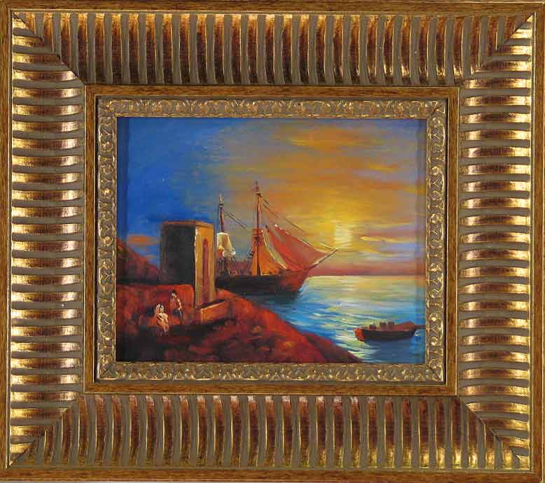 Figures in a Coastal Landscape at SunsetThe price includes the frame