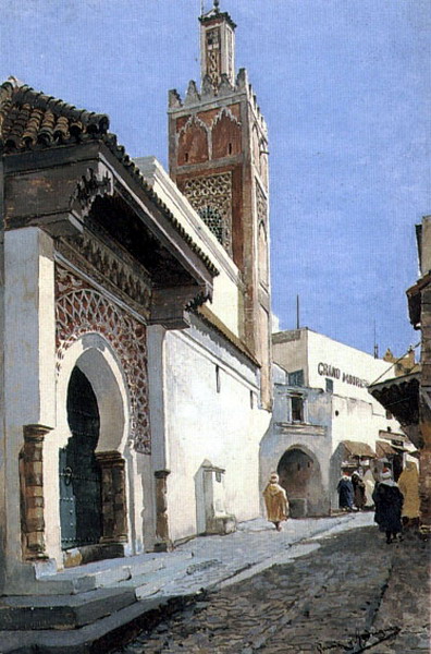 A Street Scene with a Mosque, Tangier