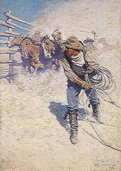 Newell Convers Wyeth Cowboy and Mustangs