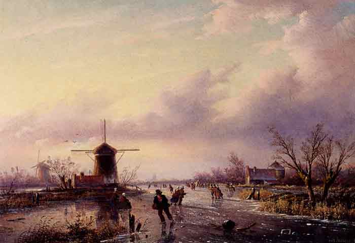 A Winter Landscape With Figures On A Frozen Waterway, 1869