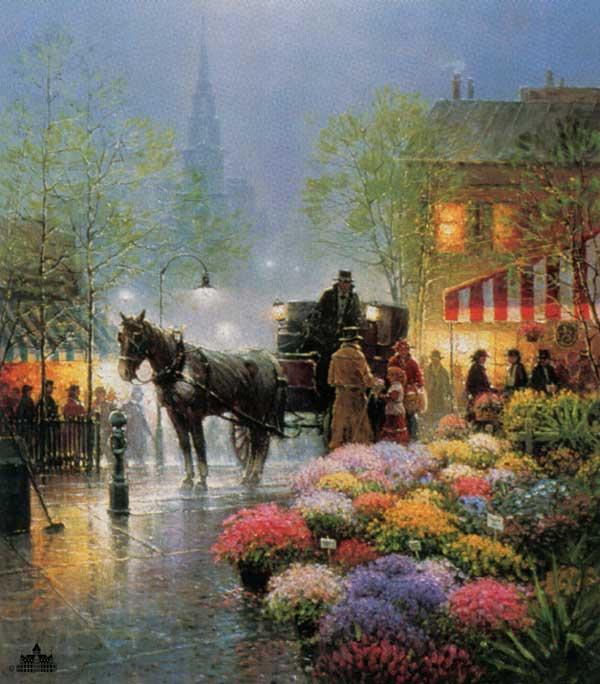 Flower Market,Flower Market,oil painting