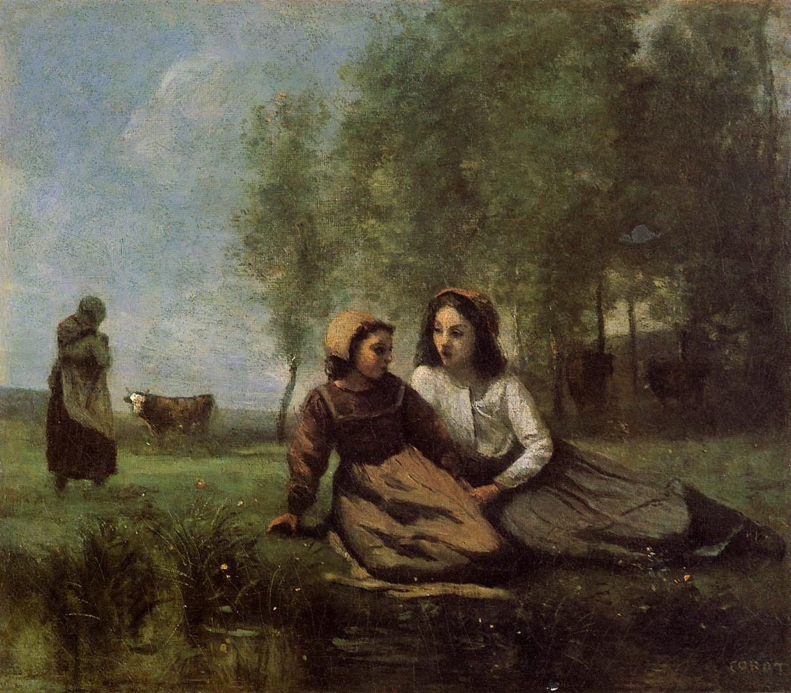 Two Cowherds in a Meadow by the Water