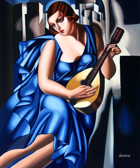 Lady in Blue with Guitar