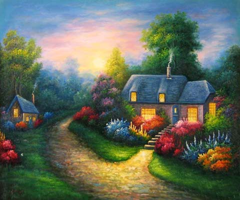 English Country Cottage Cottages Painting Cottages Oil Painting